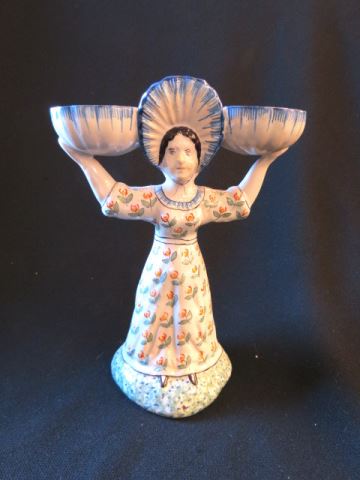 Appraisal: French Pottery Figural Master Salt maiden flowers on dress double