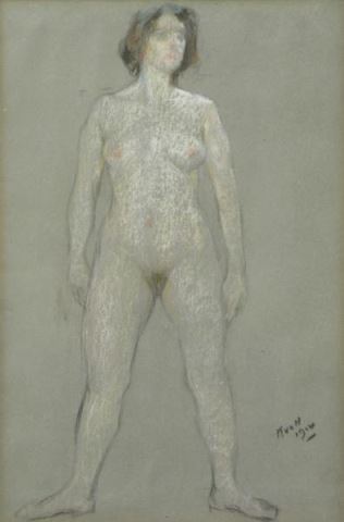 Appraisal: KROLL Leon Pastel on Paper Standing Female NudeSigned and dated