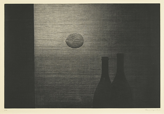 Appraisal: YOZO HAMAGUCHI Bottles and Walnut Mezzotint x mm x inches