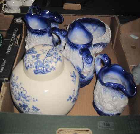 Appraisal: Tray comprising of Reproduction Burleigh Ironstone Blue White Jugs and