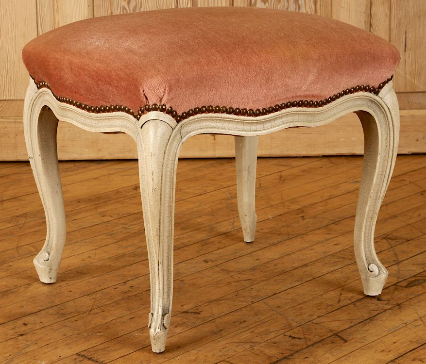 Appraisal: FRENCH CARVED LOUIS XV STYLE UPHOLSTERED STOOL A French carved