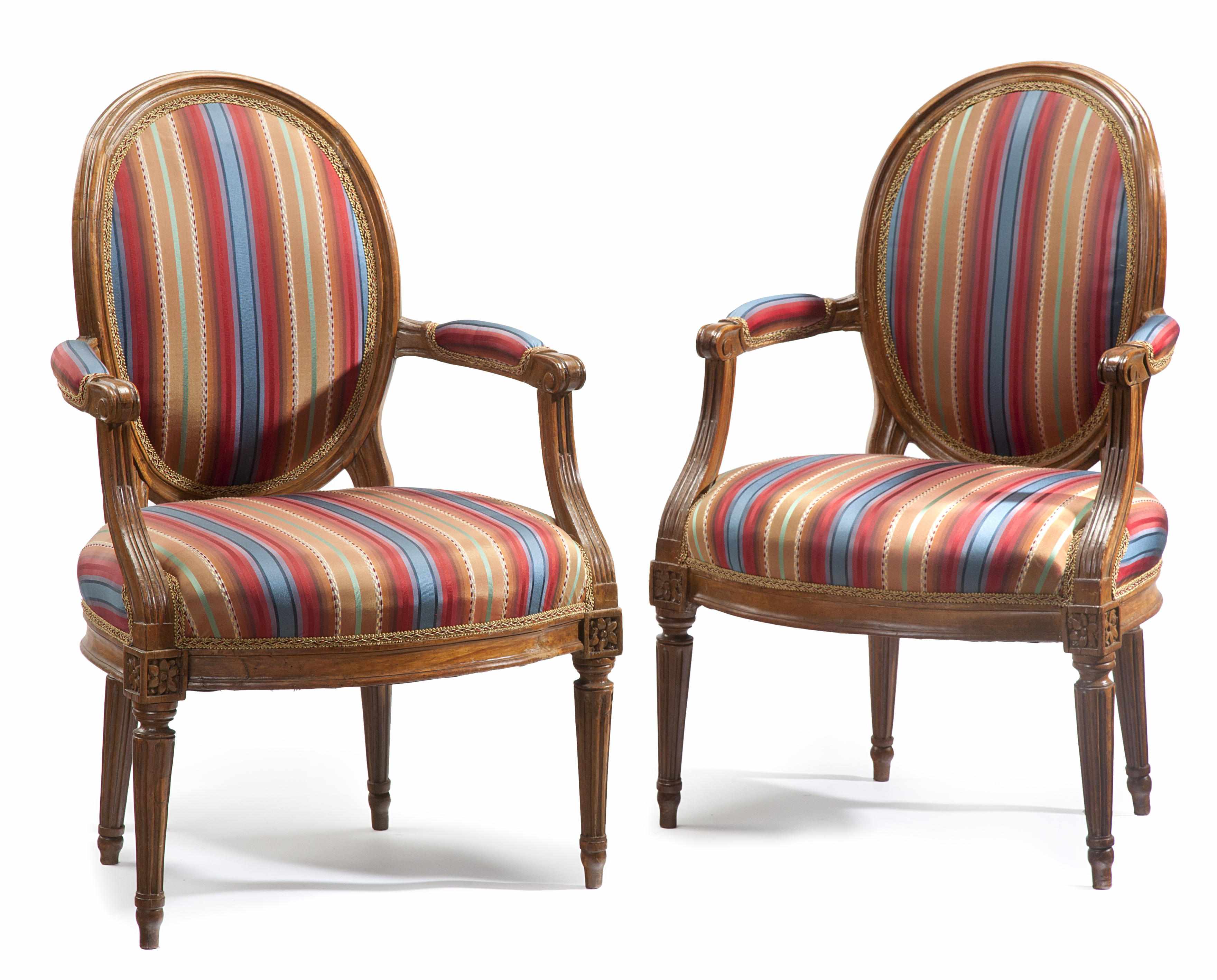 Appraisal: A pair of Louis XVI style beechwood fauteuils circa The