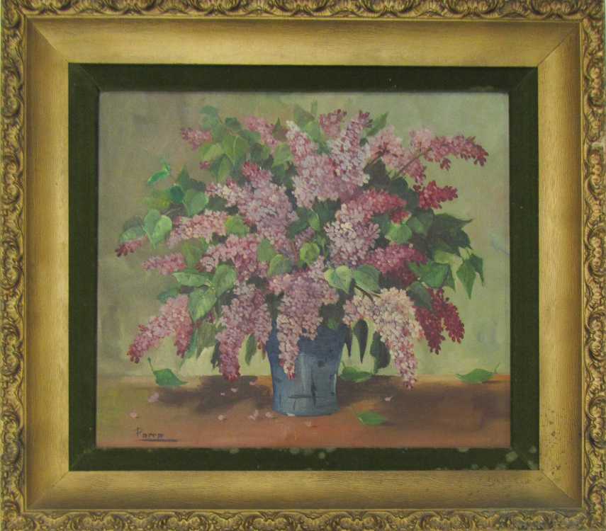 Appraisal: PARRA OIL ON CANVAS Spain th century Still-life with lilacs