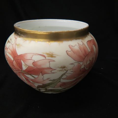 Appraisal: Limoges Handpainted Porcelain Vase fine floral satin finish gold trim