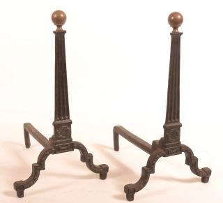 Appraisal: Pair of th Century Cast Iron Andirons Brass ball finials