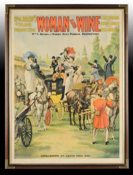 Appraisal: Woman Wine Paper Litho Play Poster Description Circa Framed under