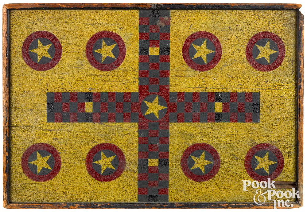 Appraisal: Painted pine double sided gameboard late th c Painted pine