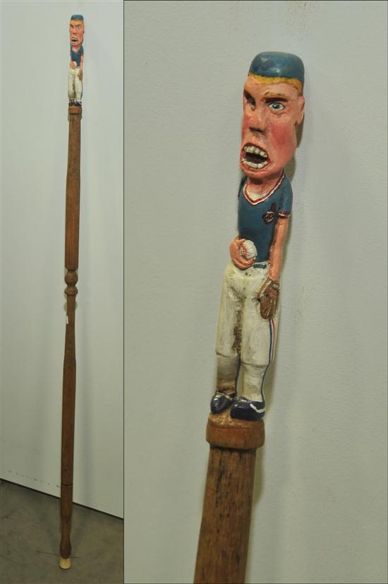 Appraisal: CARVED FOLK ART WALKING STICK American st century wood Signed