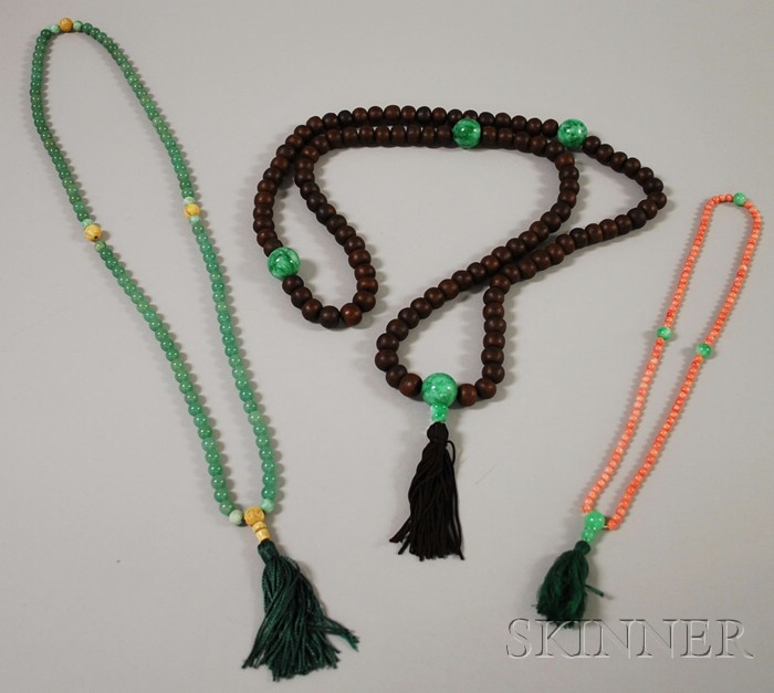 Appraisal: Three Strands of Tibetan Prayer Beads two in stone and