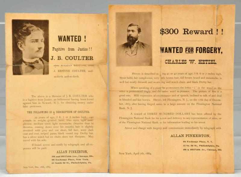 Appraisal: Lot of s Pinkerton Agency Wanted Posters The larger is