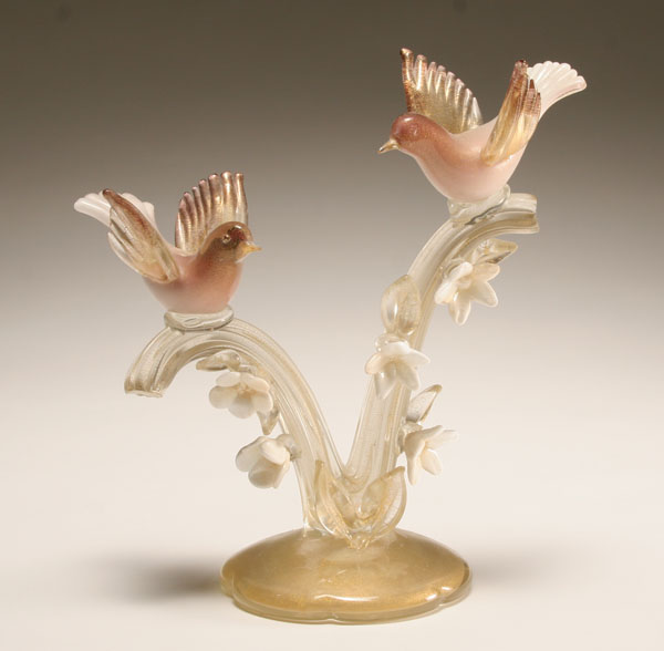 Appraisal: Murano art glass sculpture of two birds on a branch