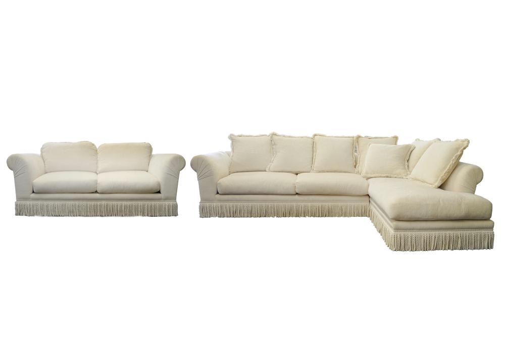 Appraisal: A RUDIN WHITE UPHOLSTERED SECTIONAL SOFAcomprising three pieces each covered