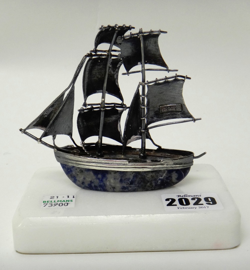 Appraisal: A Greek model of a twin masted sailing boat detailed