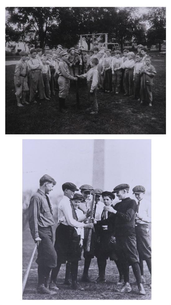 Appraisal: TWO PHOTOGRAPHIC PRINTS SHOWING BOYS CHOOSING SIDES BASEBALL One shows