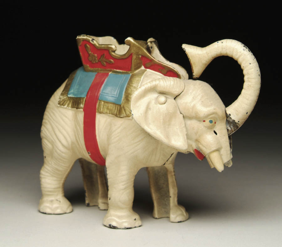 Appraisal: HUBLEY ELEPHANT HOWDAH MECHANICAL BANK Outstanding example of this painted