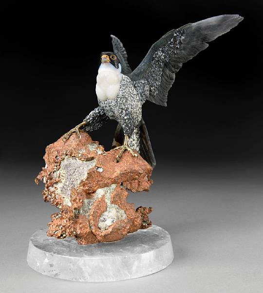 Appraisal: Carved Agate Falcon on Native Copper Base By Gerd Dreher