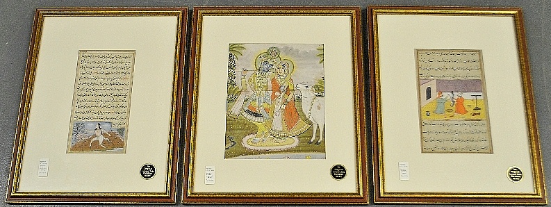 Appraisal: - Three framed and matted India moghul gouache miniature paintings