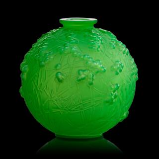 Appraisal: LALIQUE Druide vase cased green glass LALIQUE Druide vase France