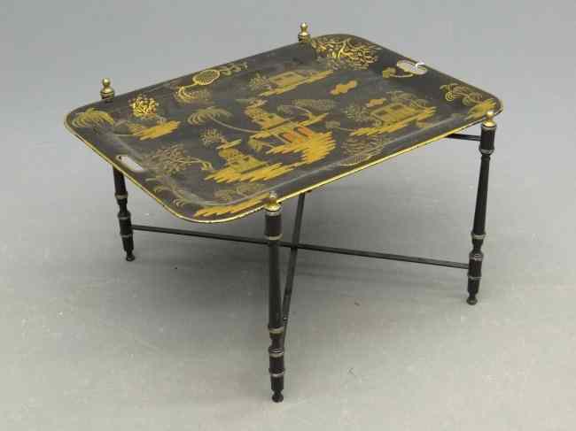 Appraisal: th c decorated tole tray on stand