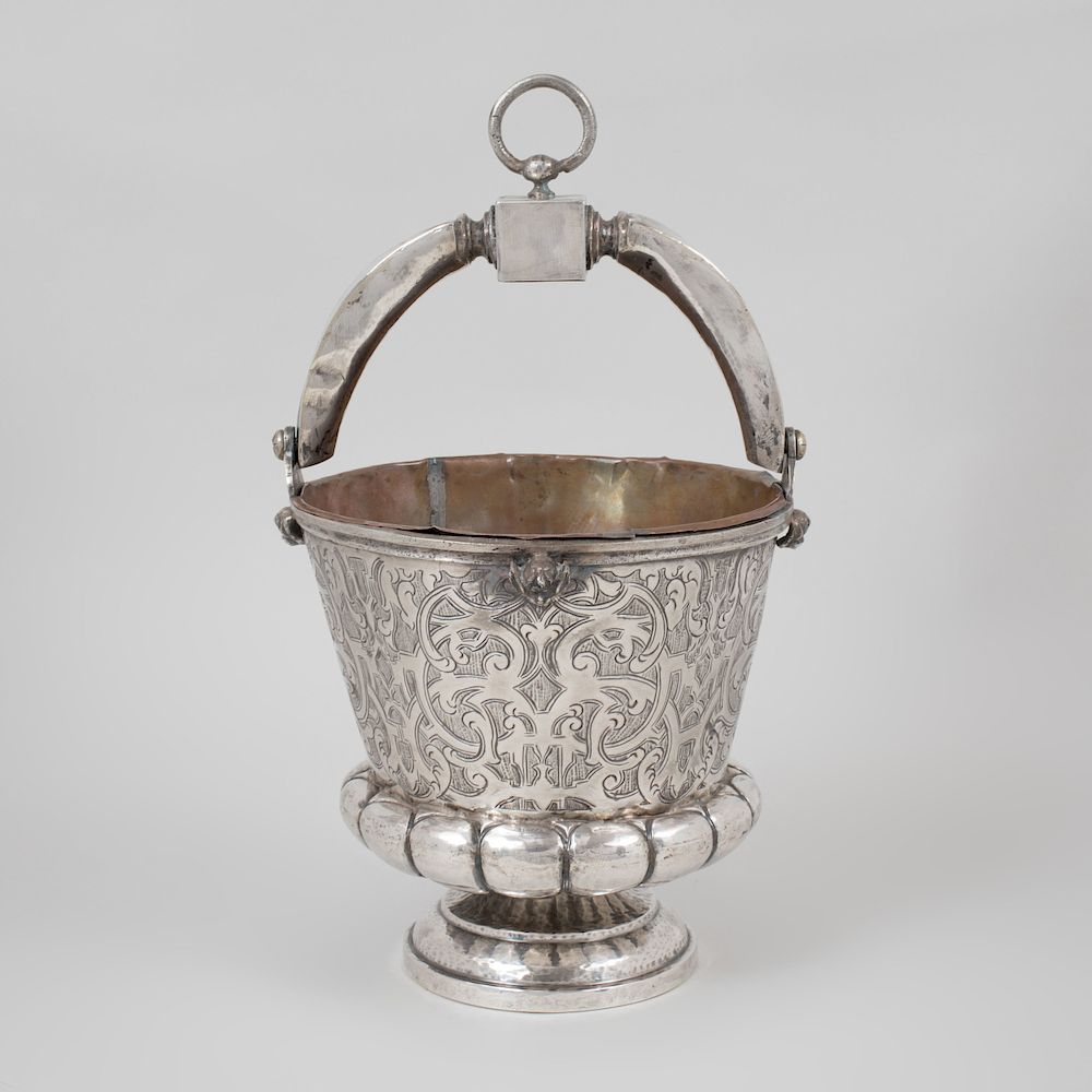 Appraisal: Rococo Style Silver Wine Cooler With copper liner x in