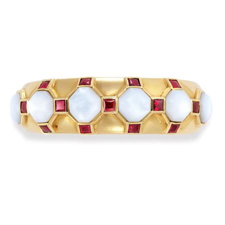 Appraisal: Gold Mother-of-Pearl and Ruby Bangle Bracelet Estimate -