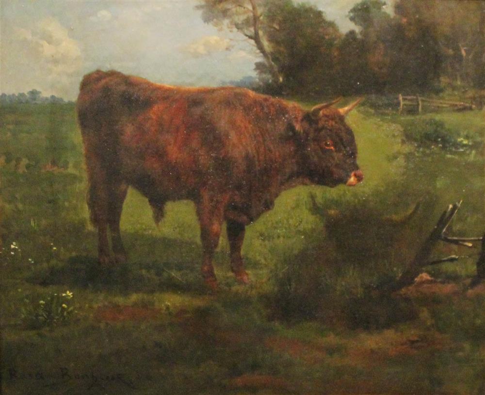 Appraisal: ROSA BONHEUR FRENCH - LONGHORN BULL IN A FIELD Oil