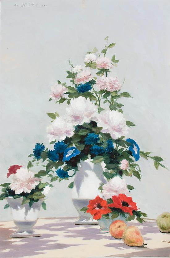 Appraisal: ANDRE GISSON American - Flowers and Fruit oil on canvas