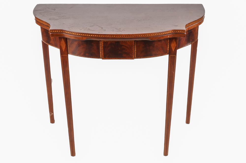 Appraisal: HEPPELWHITE STYLE INLAID MAHOGANY GATELEG TABLEthe hinged serpentine top opening