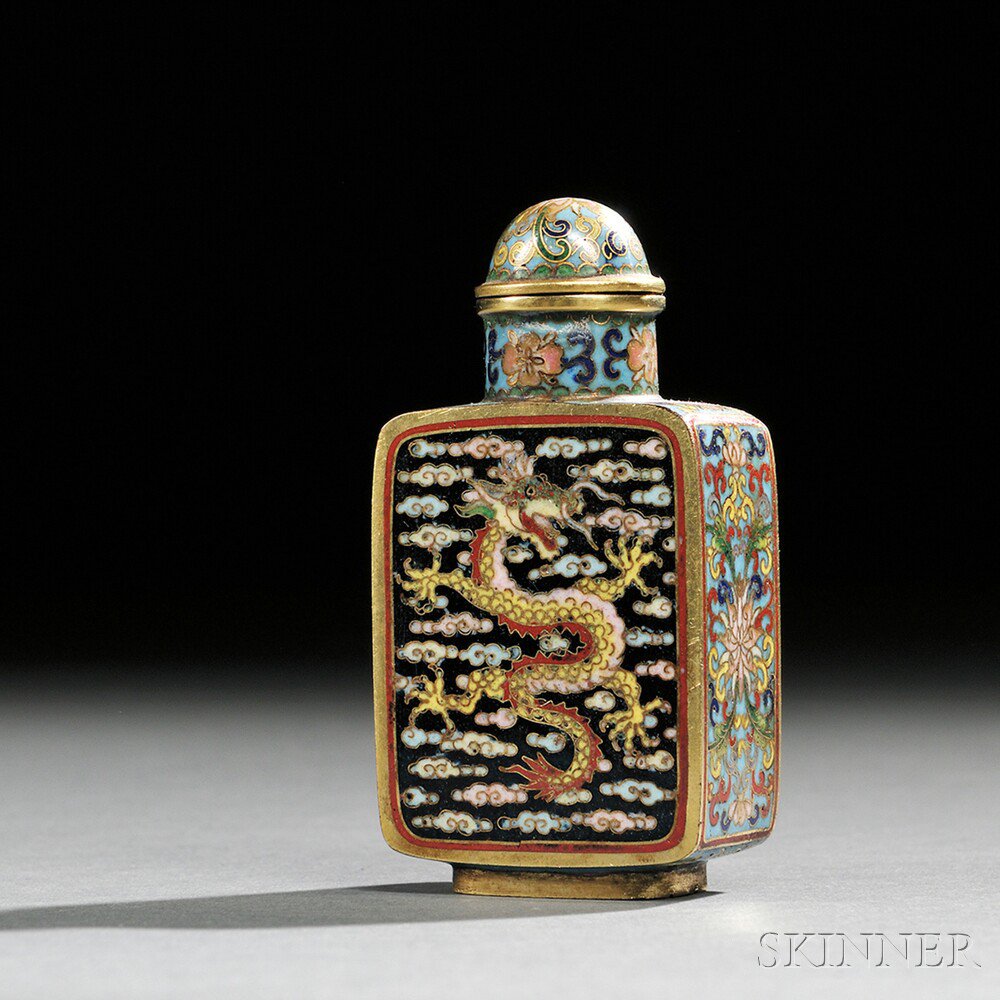 Appraisal: Cloisonne Snuff Bottle with Dragon and Phoenix China Qing dynasty