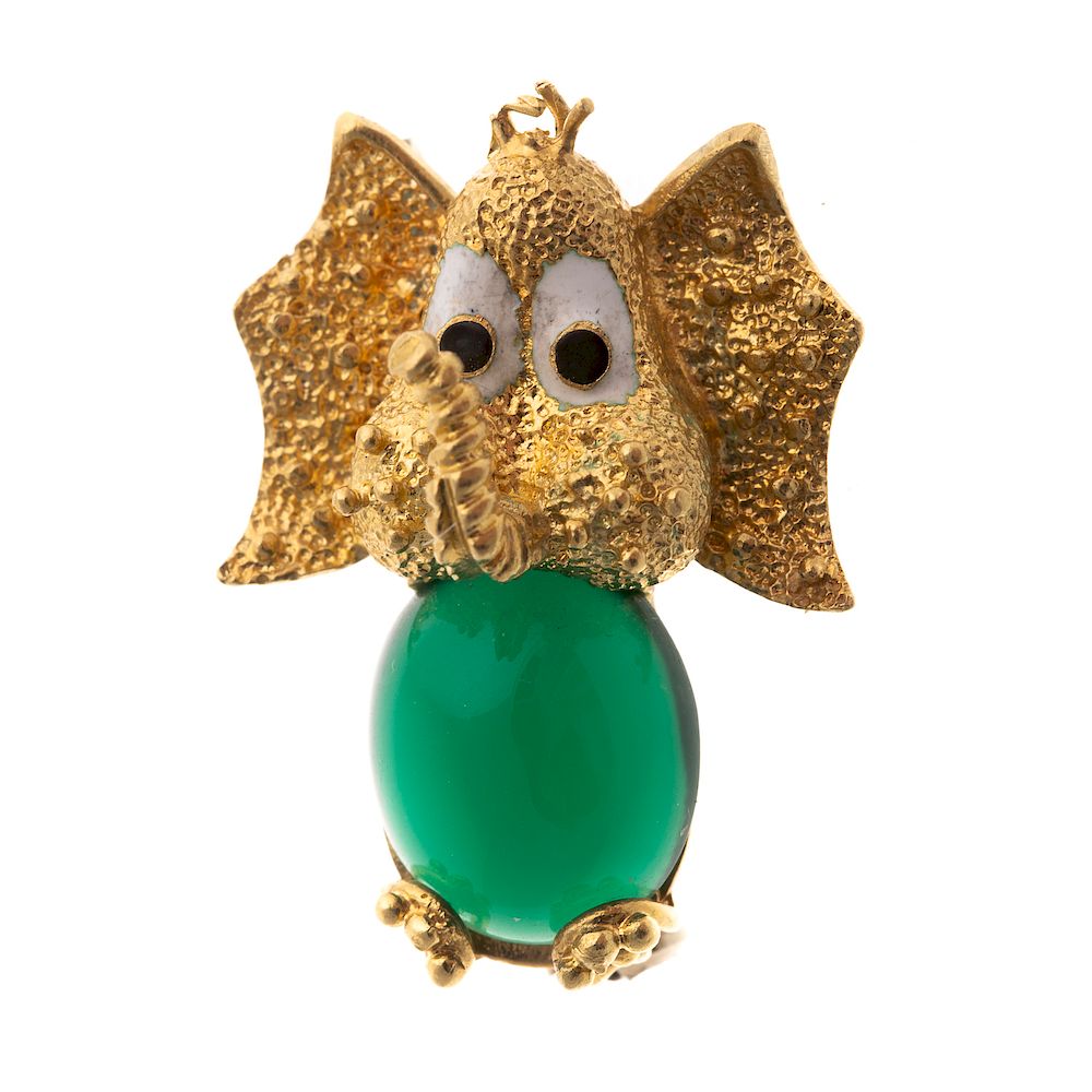 Appraisal: A Ladies Elephant Pin with Jade in K Gold K