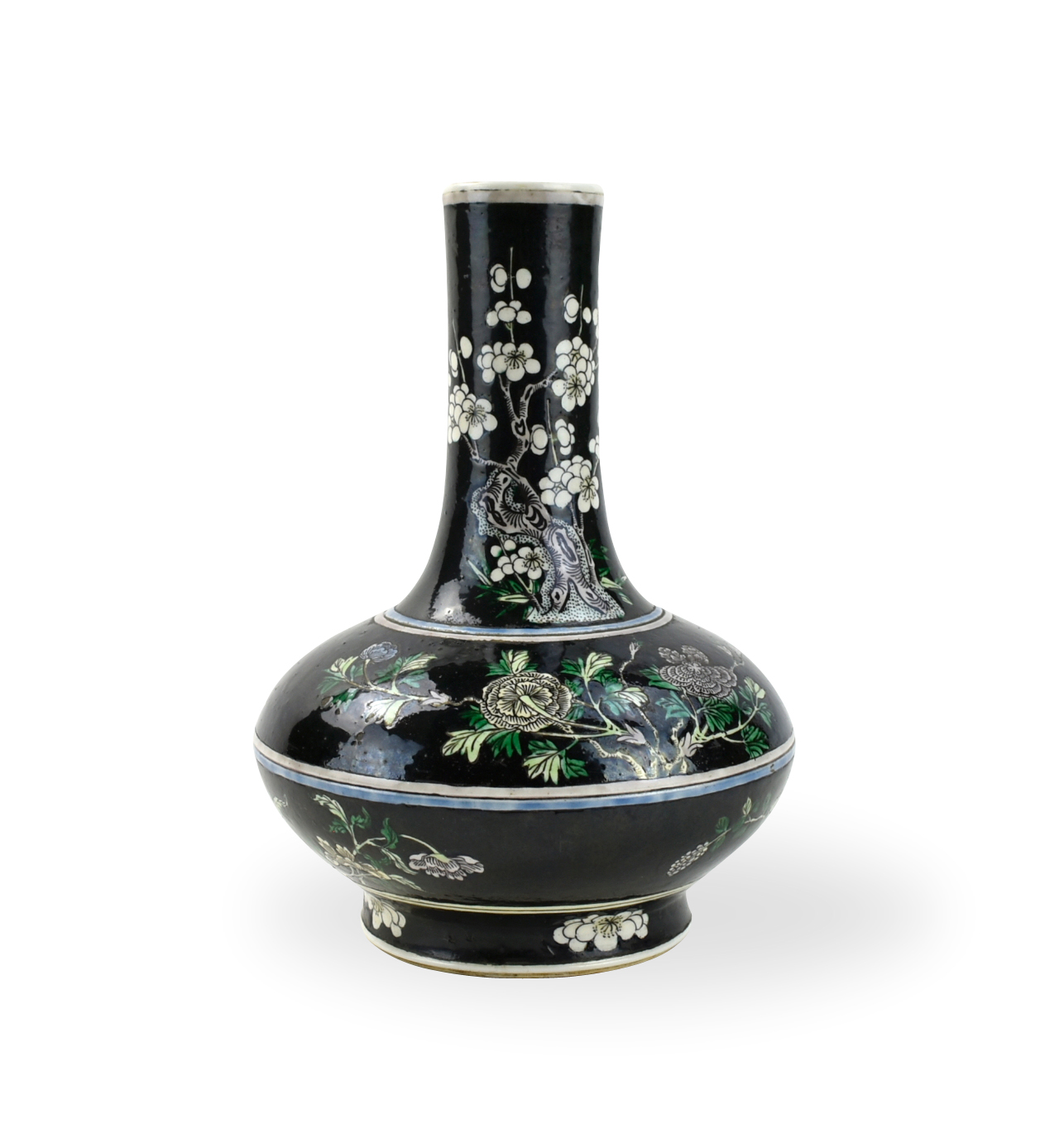 Appraisal: Chinese th C a black ground compressed globular vase decorated