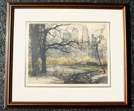 Appraisal: KASIMIR Luigi Austrian - Central Park NYC Color Etching Aquatint