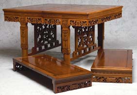 Appraisal: CHINESE HUANG HUALI DINING SET Beautifully carved and extremely heavy