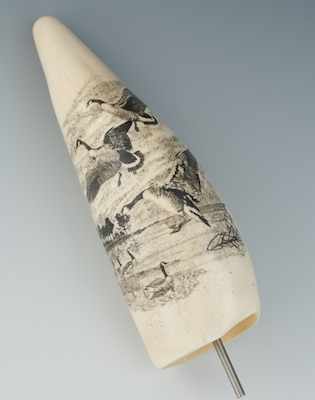 Appraisal: Ivory Scrimshaw Natural ivory with scrimshaw image of flying geese