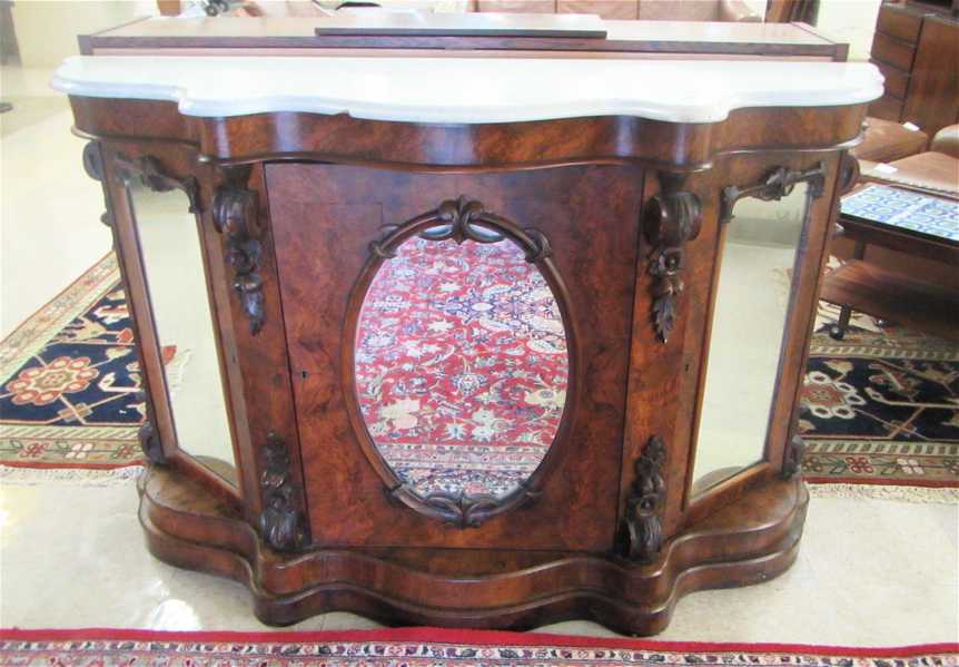 Appraisal: VICTORIAN BURL WALNUT SIDE CABINET English th century having a