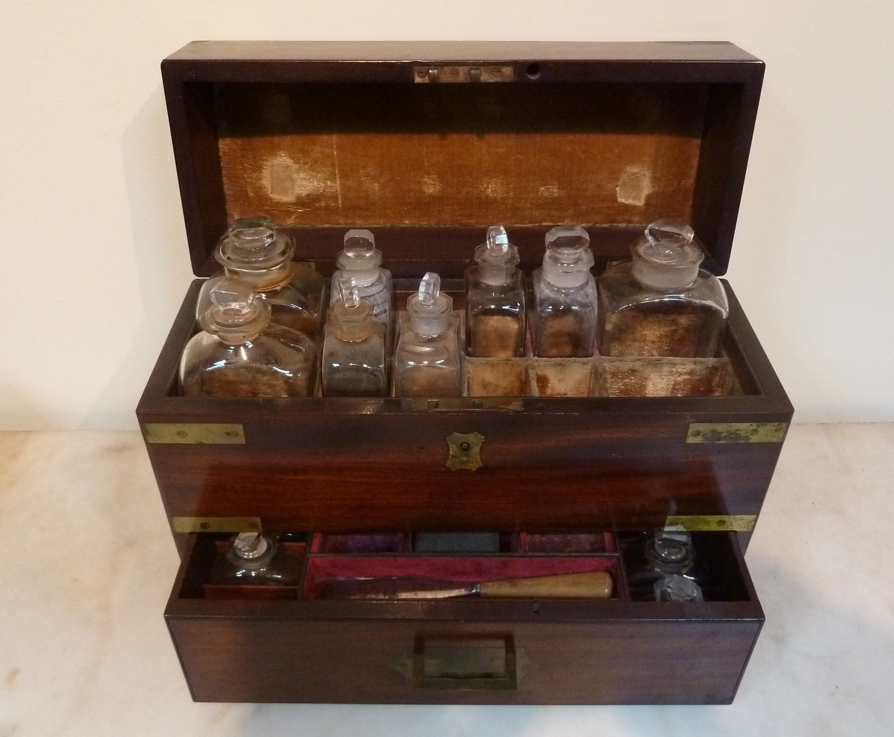 Appraisal: A th Century mahogany apothecary box circa with hinged lid