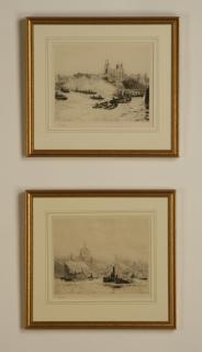 Appraisal: th c framed etchings of London signed Wyllie Pair of