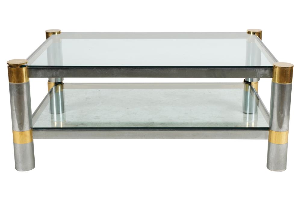 Appraisal: MODERN CHROME GLASS COFFEE TABLEin two parts with inset removable