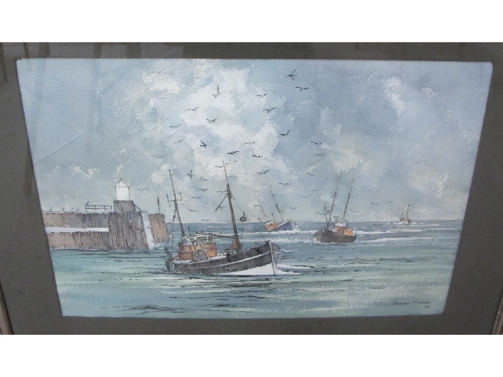 Appraisal: CHARLES MADDEN Pen and wash 'Fishing Boats Entering Harbour' signed