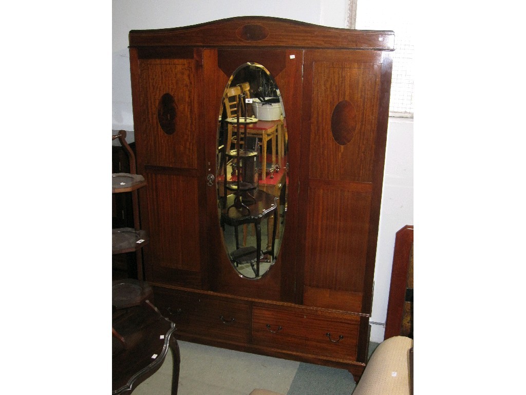 Appraisal: Edwardian mirror door wardrobe with matching linen chest dressing table