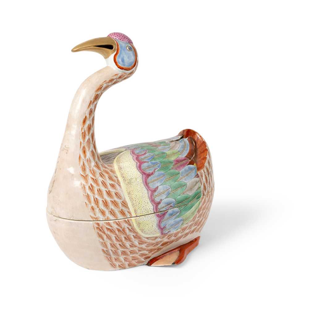 Appraisal: FAMILLE ROSE 'GOOSE' TUREEN AND COVER TH CENTURY naturalistically modelled