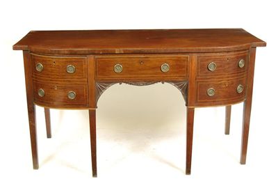 Appraisal: A late George III mahogany breakfront sideboard inlaid stringing the