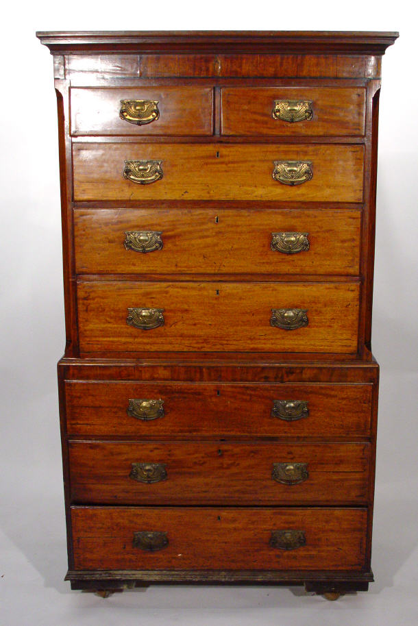 Appraisal: th Century walnut chest-on-chest with shell inlay to the cornice