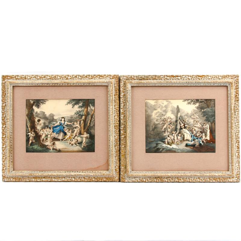 Appraisal: Pair of aquatint etchings of woman with putti allegory of