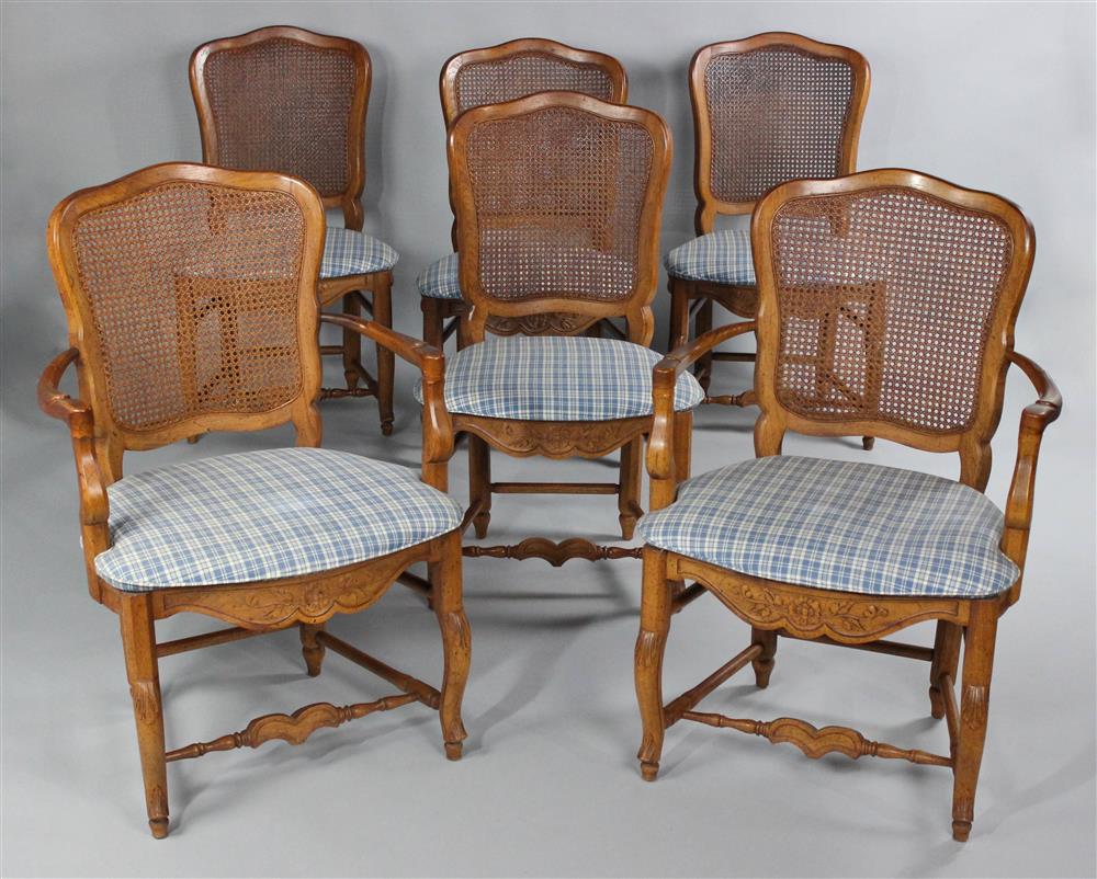 Appraisal: SET OF SIX FRENCH PROVINCIAL CARVED WOOD AND CANED DINING