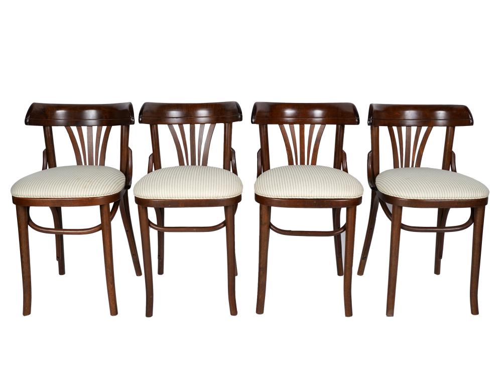 Appraisal: SET OF FOUR BENTWOOD CAFE CHAIRScontemporary with striped fabric inches