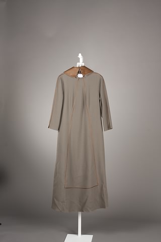 Appraisal: CHADO taupe long dress with coppery leather trim Size Good