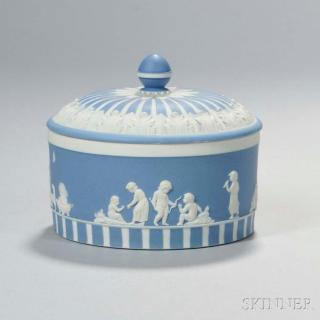 Appraisal: Wedgwood Light Blue Jasper Dip Jar and Cover England late