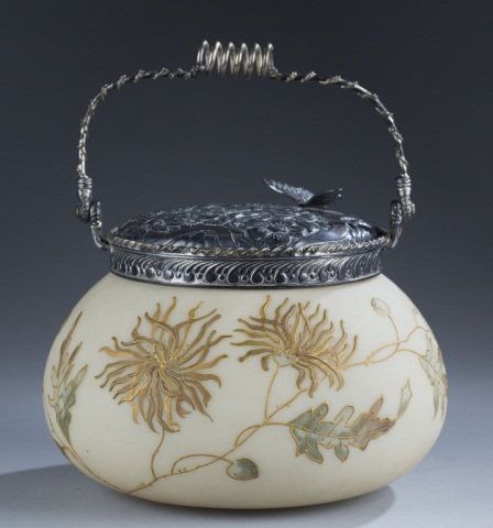 Appraisal: Mt Washington Crown Milano Biscuit Jar Thistle decor CM monogram