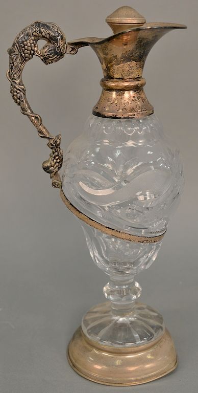 Appraisal: Silver and cut crystal carafe ht in Silver and cut